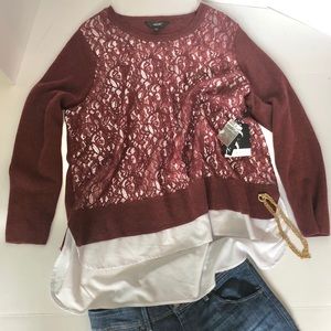 VERA WANG Combination Blouse Sweater Rhubarb